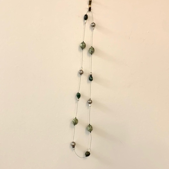 LONG necklace stone beads on a wire necklace 16” long green grey costume - Picture 3 of 8